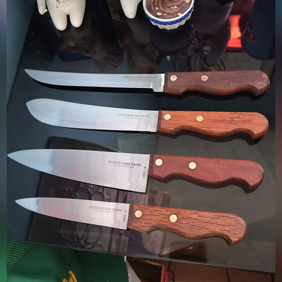 Regent Forge Butcher Block Knives Cutlery Set Of 4 Wood Handles Stainless Steel